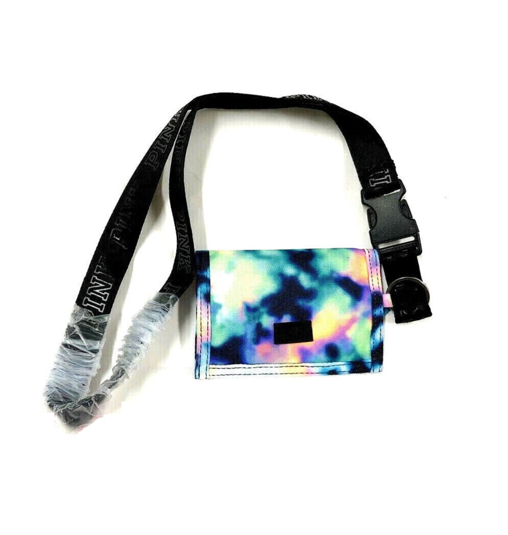Victoria's Secret Pink Lanyard Bifold Wallet Mesh Tie Dye Watercolor New