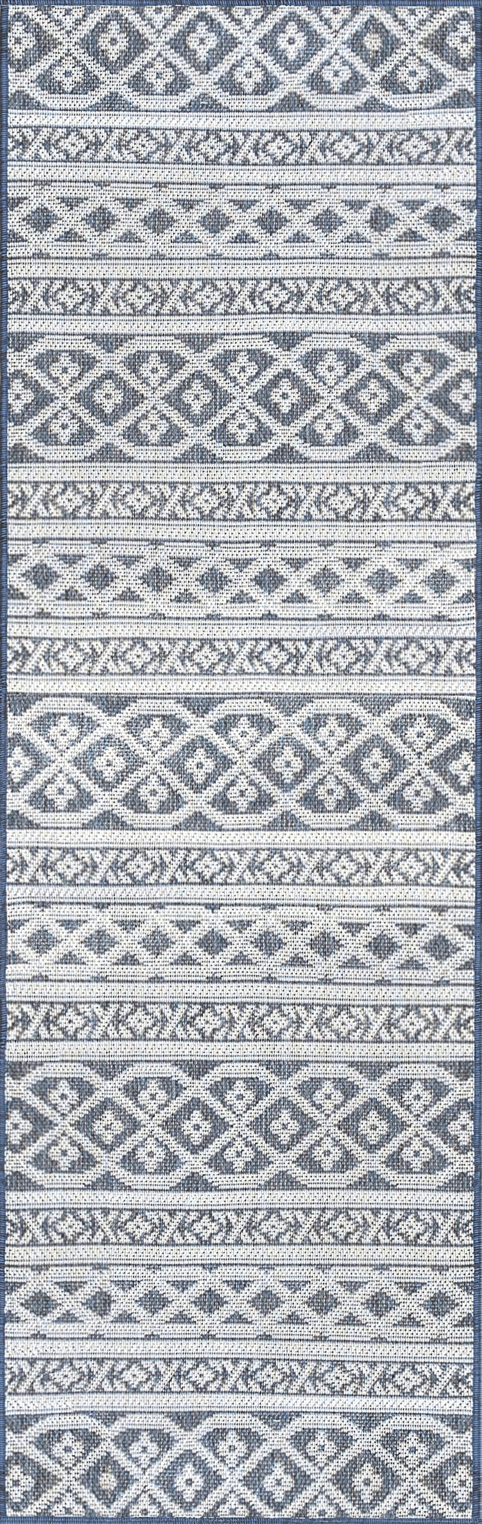 2x8 Water Resistant, Indoor Outdoor Runner Rugs for Patios, Hallway, Entryway, Deck, Porch, Balcony or Kitchen | Outside Area Rug for Patio | Blue, Stripe | Size: 2'2'' x 7'3''