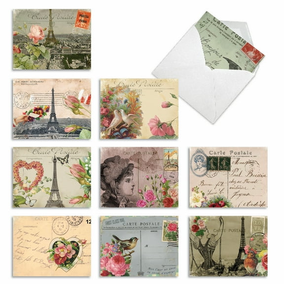 Pack of 10 Thank You Gratitude Cards with Envelopes (4 x 5.12 Inch) - PARISIAN POSTCARDS M2355TYG