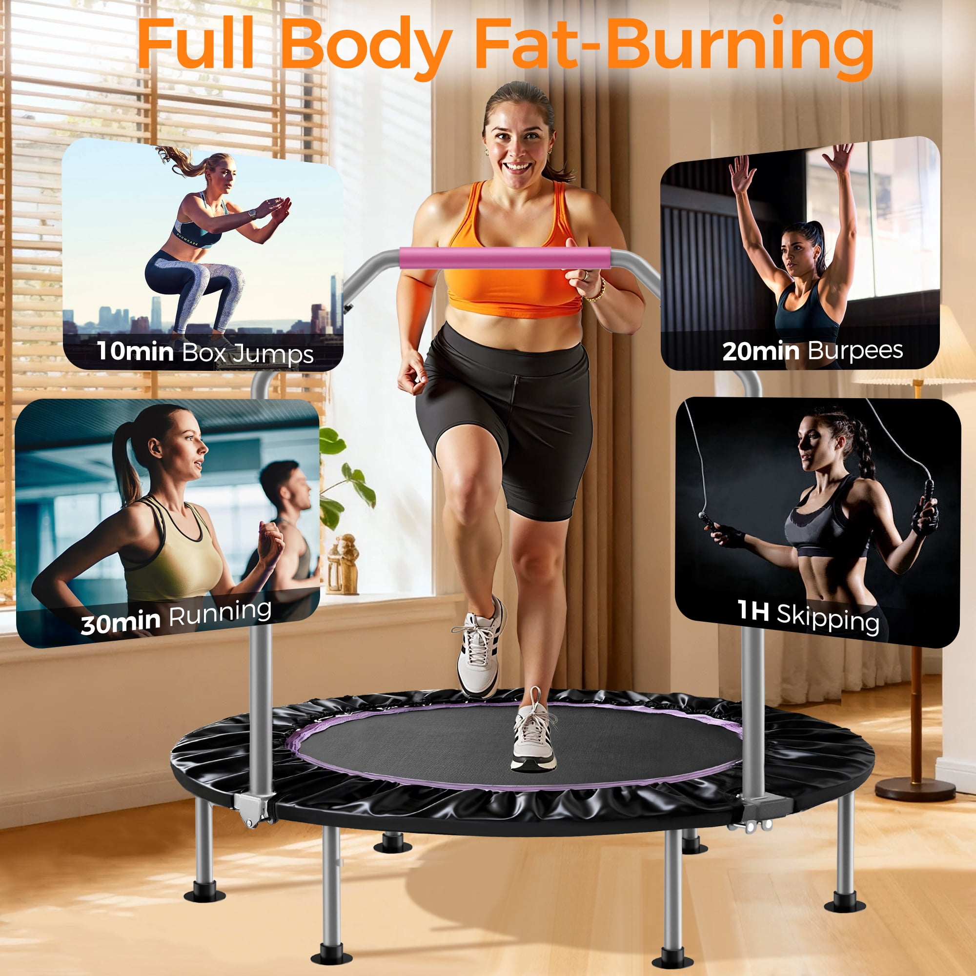 Tomile 40" Rebounder Trampoline, 440lbs Portable Fitness Bouncer with Loop Belt, Adjustable Handle, Suitable for Adults Exercise