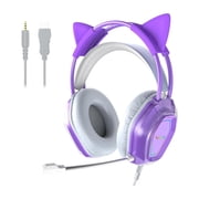 Wantek V10 Cat Ear Style Gaming Headset with comfortable fit and vibrant RGB lighting, Hi-Fi Sound - Purple