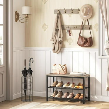 Industrial Entryway Coat Rack Shoe Bench Set: Greige and Black Mud Room Organizer for Foyer, Front Door