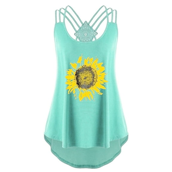 Viikei Womens Tank Camisoles for Women Sleeveless Tops for Women Sunflower Print Sleeveless Bandages Vest Top Strappy Tank Tops