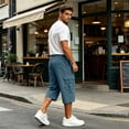 thumbnail image 7 of Nestiefly Men's Capri Cargo Casual 3/4 Shorts Elastic Waist Drawstring Wide Leg Below Knee Sweatpants Baggy with Pockets Sky Blue 3XL, 7 of 7