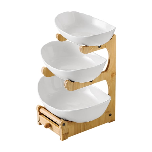 Juego de bandejas de 3 niveles para servir postres, platos para cenas, bandejas de frutas, platos para servir aperitivos, postres y frutas. blanco