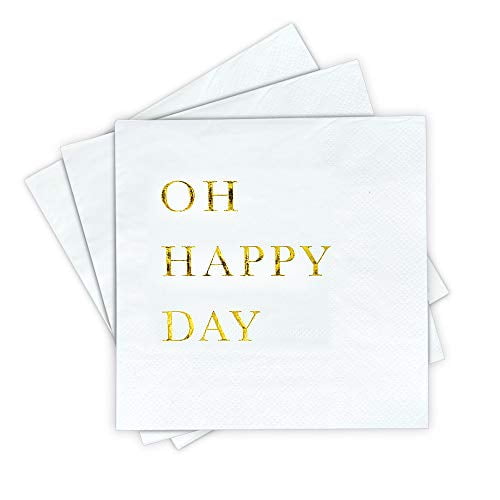 Gold Cocktail Napkins, Wedding Party Napkins Oh Happy Day Disposable