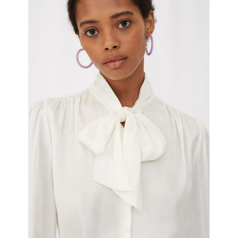 Maje WHITE Women's Loie Silk Tie Neck Monogram Satin Top, US 2