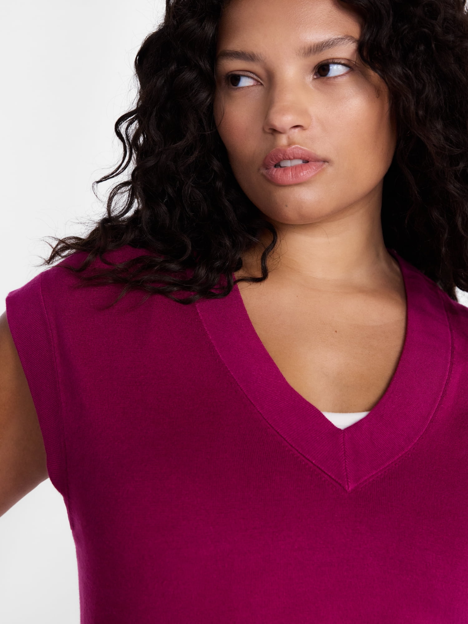 Terra & Sky Women's Plus Ribbed Sleeveless V Neck Sweater Top, Sizes 0X-5X