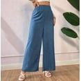 thumbnail image 6 of Women'S Elastic Smocked Waist Pants Straight Leg High Rise Long Trousers Blue L, 6 of 9