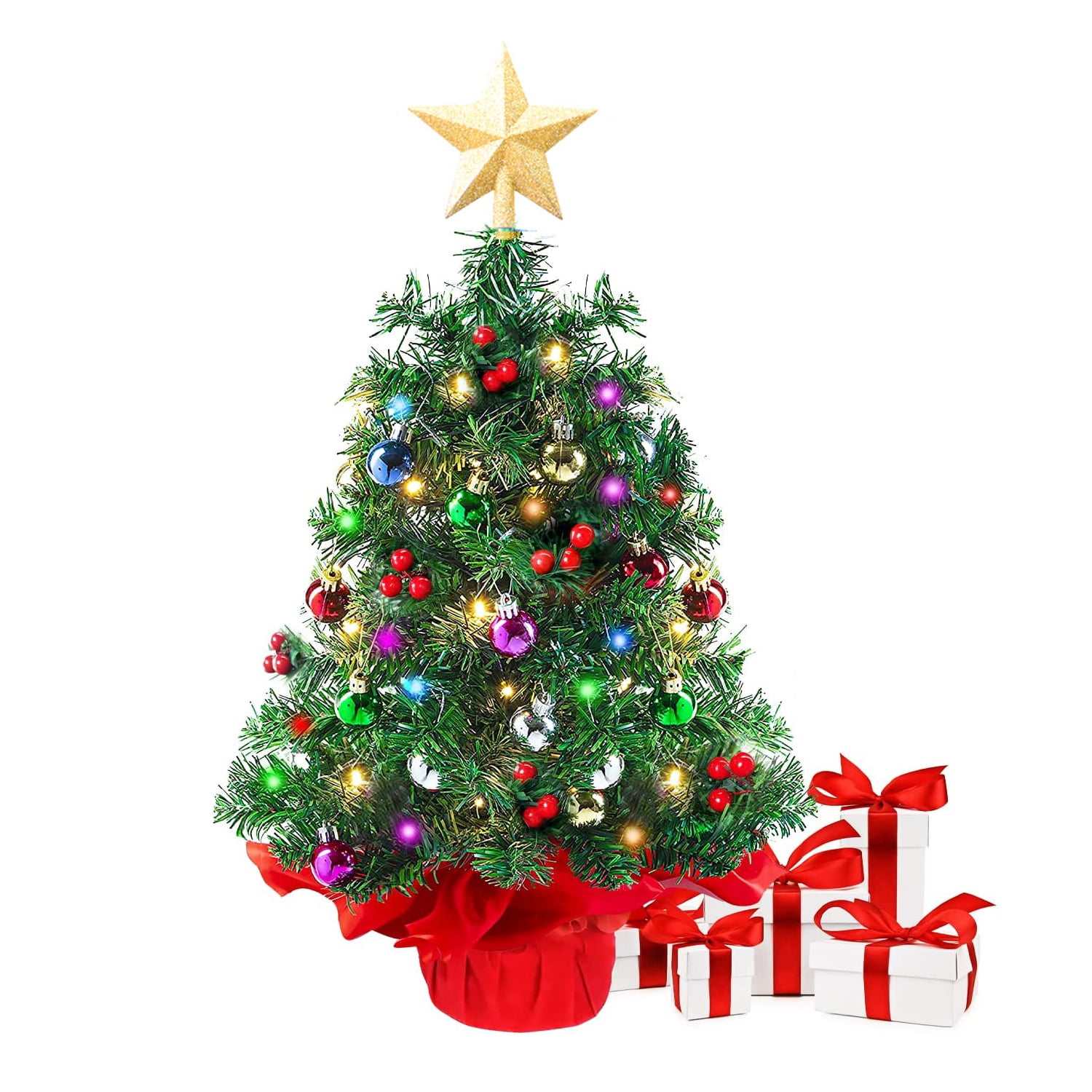 Melliful Small Prelit Tabletop Christmas Tree, Artificial Mini