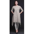 thumbnail image 2 of Bimba Kurti Asymétrique Gris à Imprimé Floral Feuilles et Orchidées pour Femmes Robe d'Été Indienne Tunique XX-Grand, 2 of 6