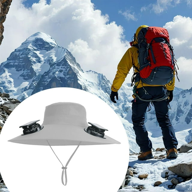 Sombrero con ventilador de energía solar, transpirable y versátil para correr, senderismo, ciclismo y actividades al libre. Gris claro