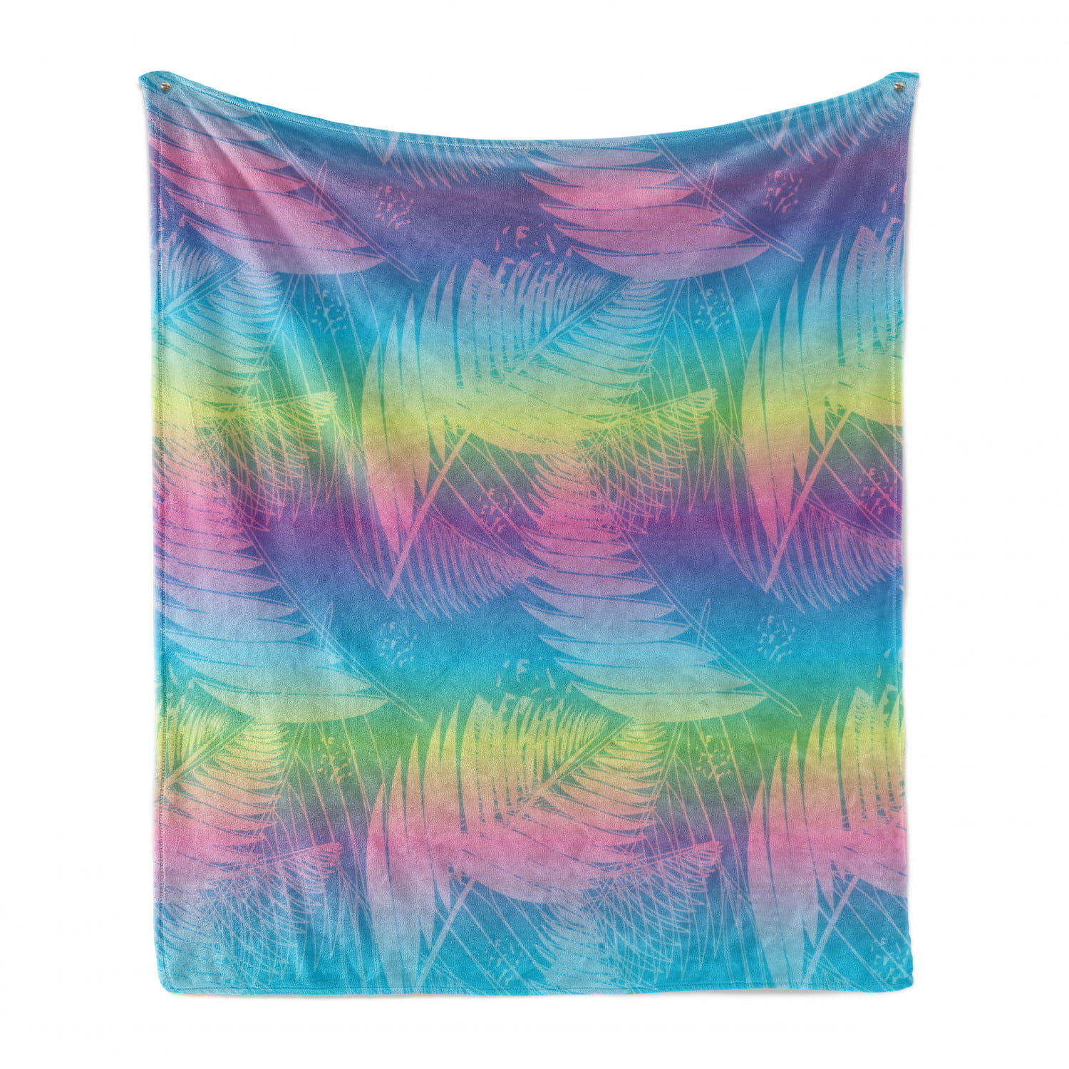 Ambesonne Rainbow Ombre Throw Blanket Flannel Fleece Accent Piece Soft Couch Cover for Adults Tropical Essential Fun Pattern with Exotic Branches and Abstract Lines Multicolor 60 x 80