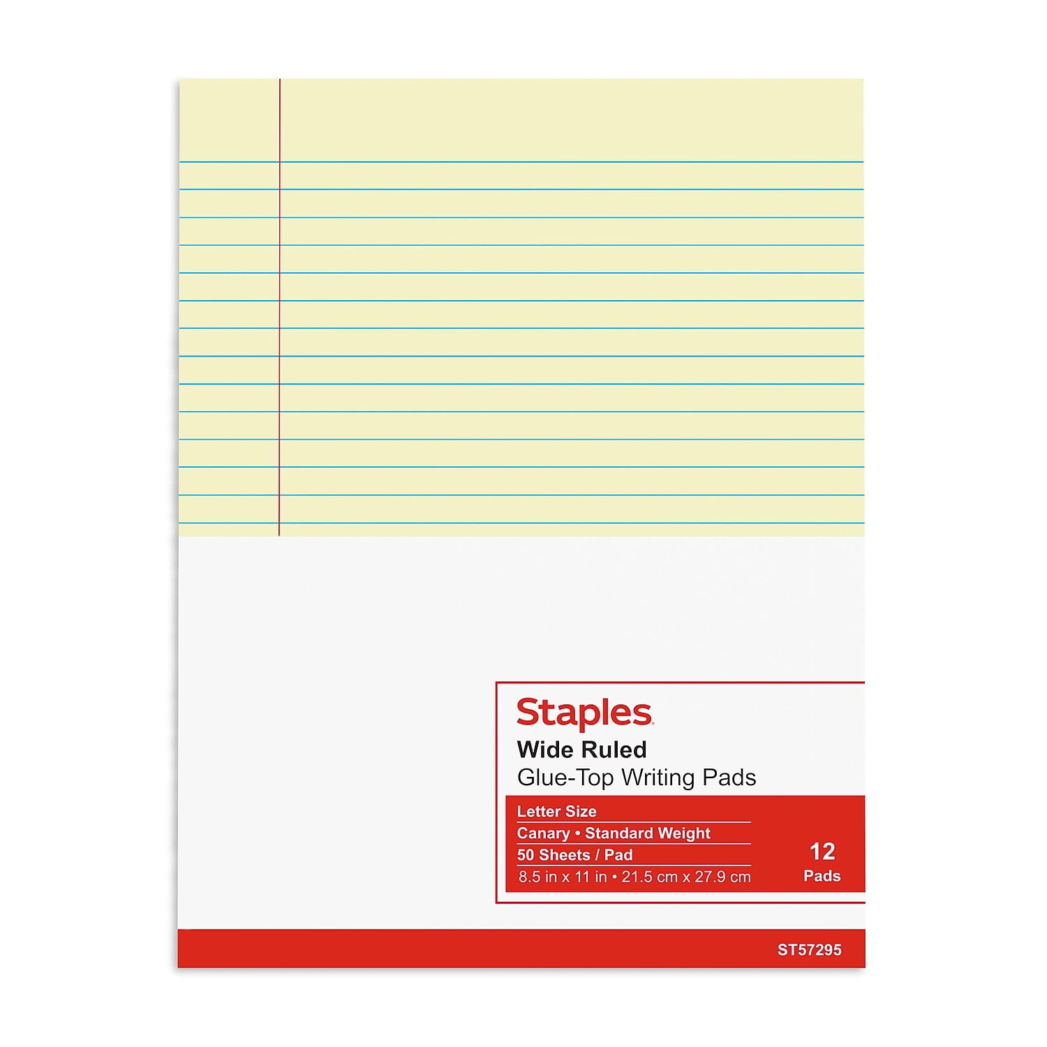 Staples Notepads 8.5" x 11" Wide Ruled Canary 50 Sheets/Pad 24/Carton ST57295VS