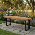 thumbnail image 2 of Springg Acacia Wood Outdoor Bench, 48" Long Patio Dining Bench w/Metal Legs, Slatted Seat, Backless Picnic Bench, Farmhouse Furniture for Garden Poolside Porch Balcony Deck Indoor (1,Natural), 2 of 9