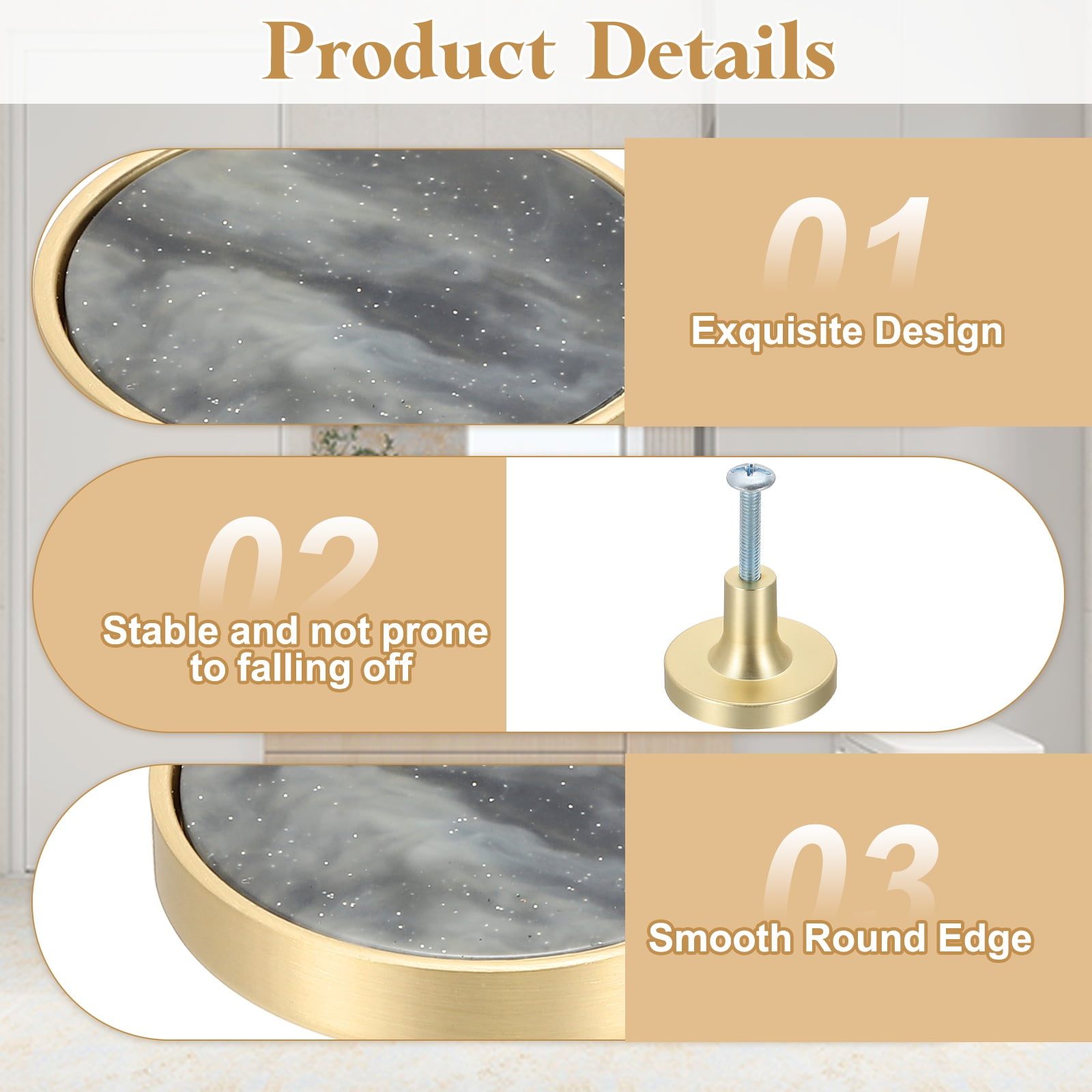 10Pack Gold Cabinet Knobs 1-1/4" Round Knobs Cabinet Handles, Starry Sky