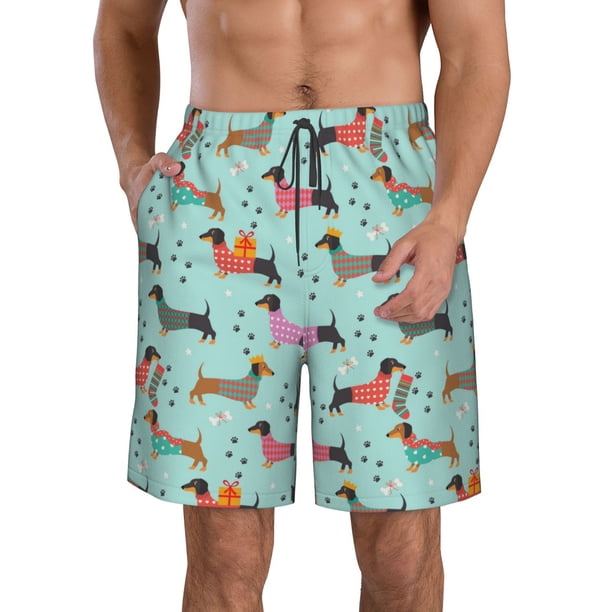 Fotbe Christmas Dachshund Trajes de Baño Estampados para Hombre, Shorts de Verano de Secado Rápido, Ropa de Playa, Bañadores-Small