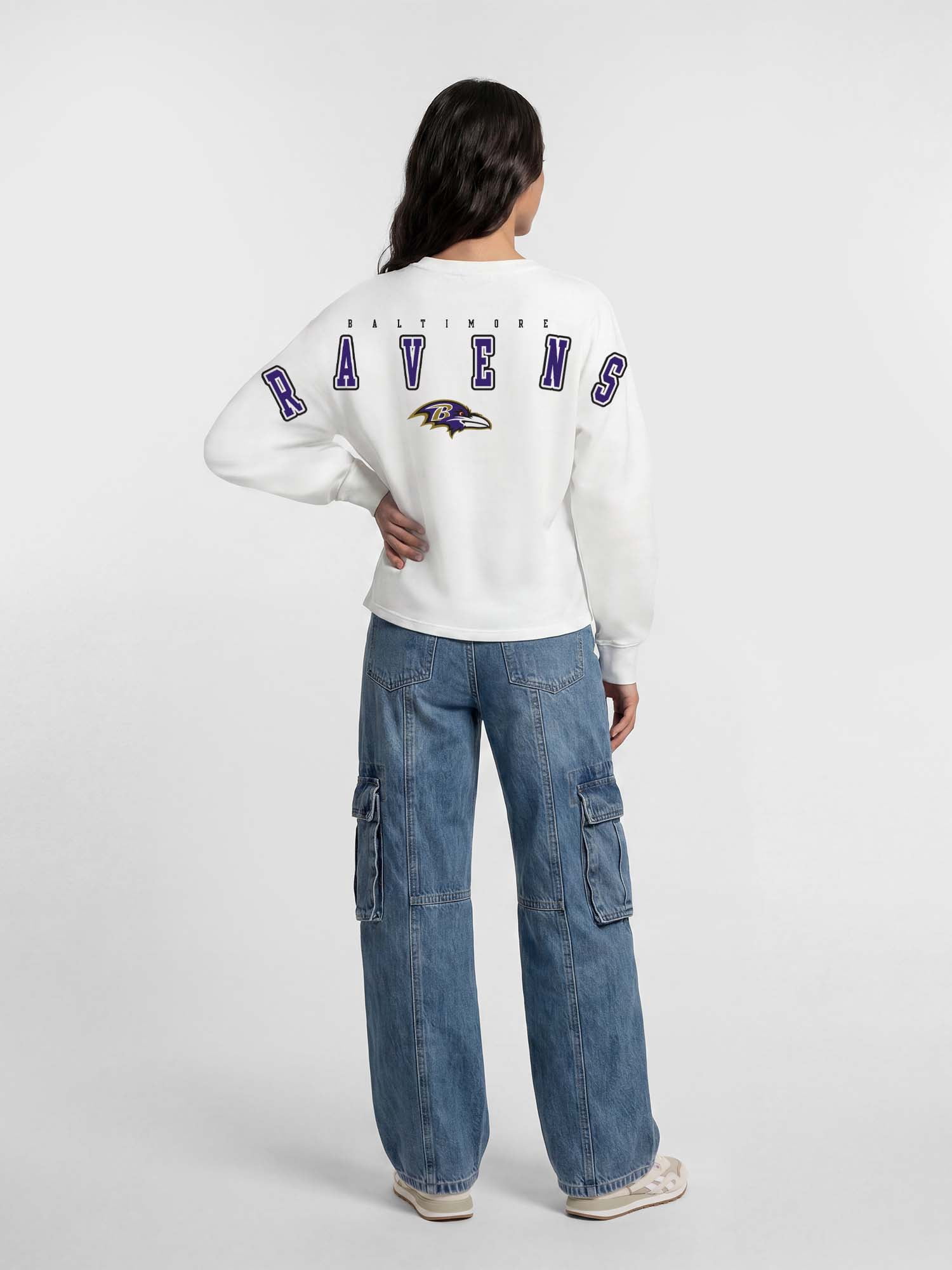 Baltimore Ravens Reebok Womens White Heavyweight Cotton Long Sleeve Pullover