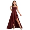 thumbnail image 4 of CHEEREAM Teens Junior Bridesmaid Dresses Ruffle Slit Flower Dress For Girl Square Neck Spaghetti Strap Formal High Low Dresses For Kids, 4 of 6