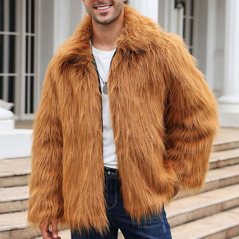 品質のいい Penkiiy Men's Warm Leopard Winter Coat Short Fur Faux ジャケット・アウター