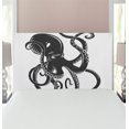 thumbnail image 1 of Octopus Headboard, Black Danger Cartoon Octopus Characters with Curling Tentacles Swimming Underwater Art, Upholstered Decorative Metal Bed Headboard with Memory Foam, Twin Size, Black, by Ambesonne, 1 of 4