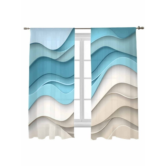 Sheer Curtains 2 Panels Set, Turquoise Ombre Teal Brown Gradient Abstract Geometric Window Sheer Curtains for Living Room/Bedroom, Light Filtering Rod Pocket Voile Drapes, 52" W x 63" L