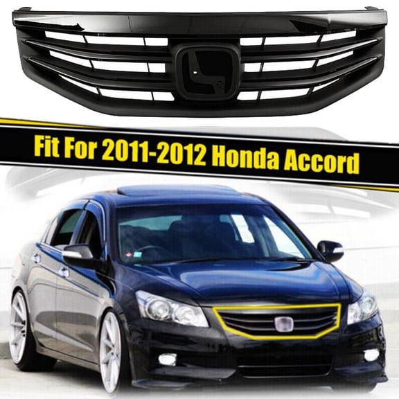 For 2011-2012 Honda Accord LX Front Bumper Upper Grille Glossy Black Mesh Grill