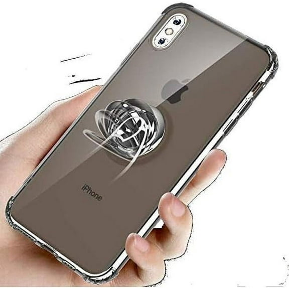 iPhone X/XS Case,360 Degree Rotation Invisible Metal Ring Kickstand Protective Case Compatible Magnetic Car Mount Soft Crystal Clear Reinforced Corners TPU Ultra-Slim Case,Black
