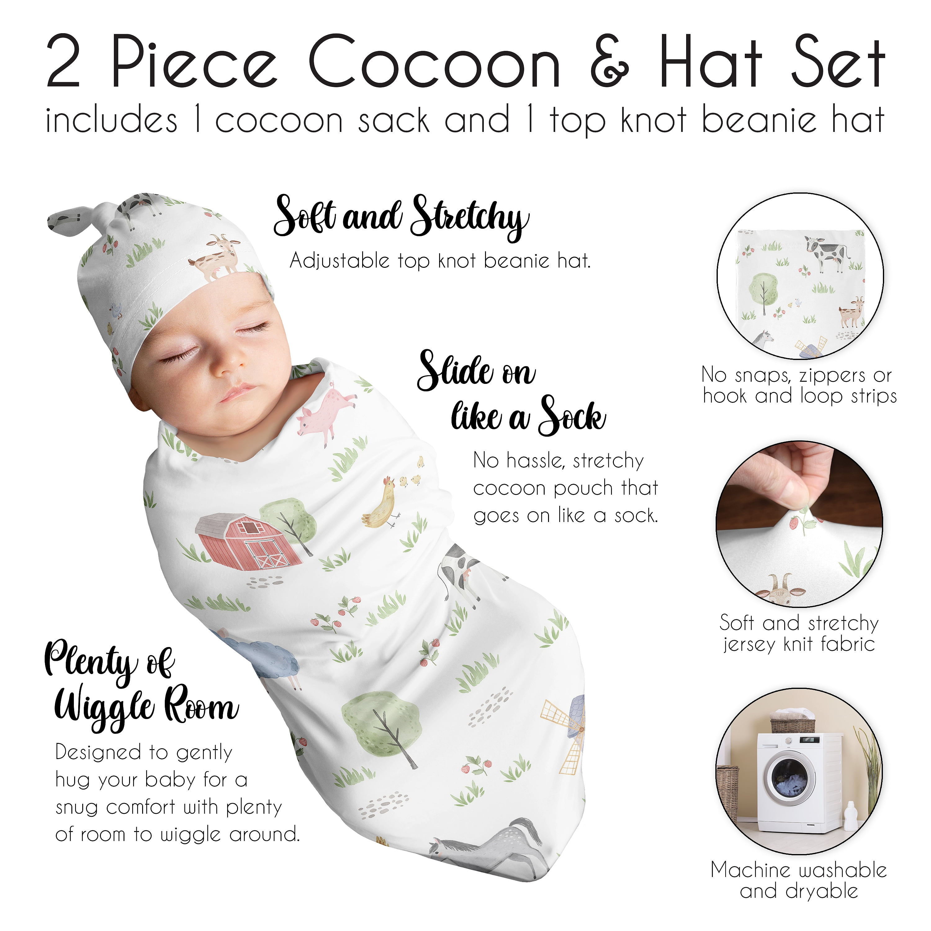 Farm Animals Baby Cocoon and Beanie Hat Sleep Sack Set by Sweet JoJo Designs