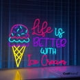 thumbnail image 3 of Craftnamesign Life Is Better Ice Cream Neon Led Lights 25" x 19" for Ice Cream Dessert Store, 3 of 5