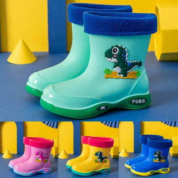 Hpapadks Toddler Girl Rain Boots Cute Dinosaur Cartoon Rainy Day Non Waterproof Water Shoes Classic Wide Calf Blue 3.5-4 Y