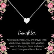 SHERIDANSTAR Daughter Valentine Heart Necklace Jewelry Gift from Mom, Dad for Women, Teens, Girls Jewelry for Daughter Birthday Gifts from Mother/Father (Silver Tone)
