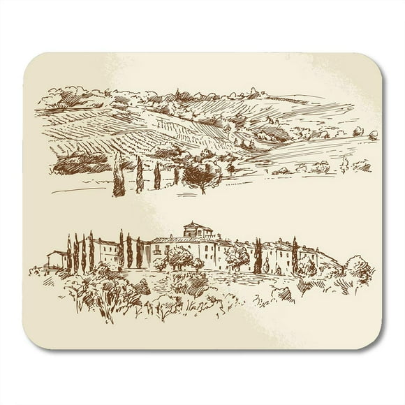 NUDECOR Sketch Green Italian Vineyard Hand Drawn Landscape Field Mousepad Mouse Pad Mouse Mat 9x10 inch