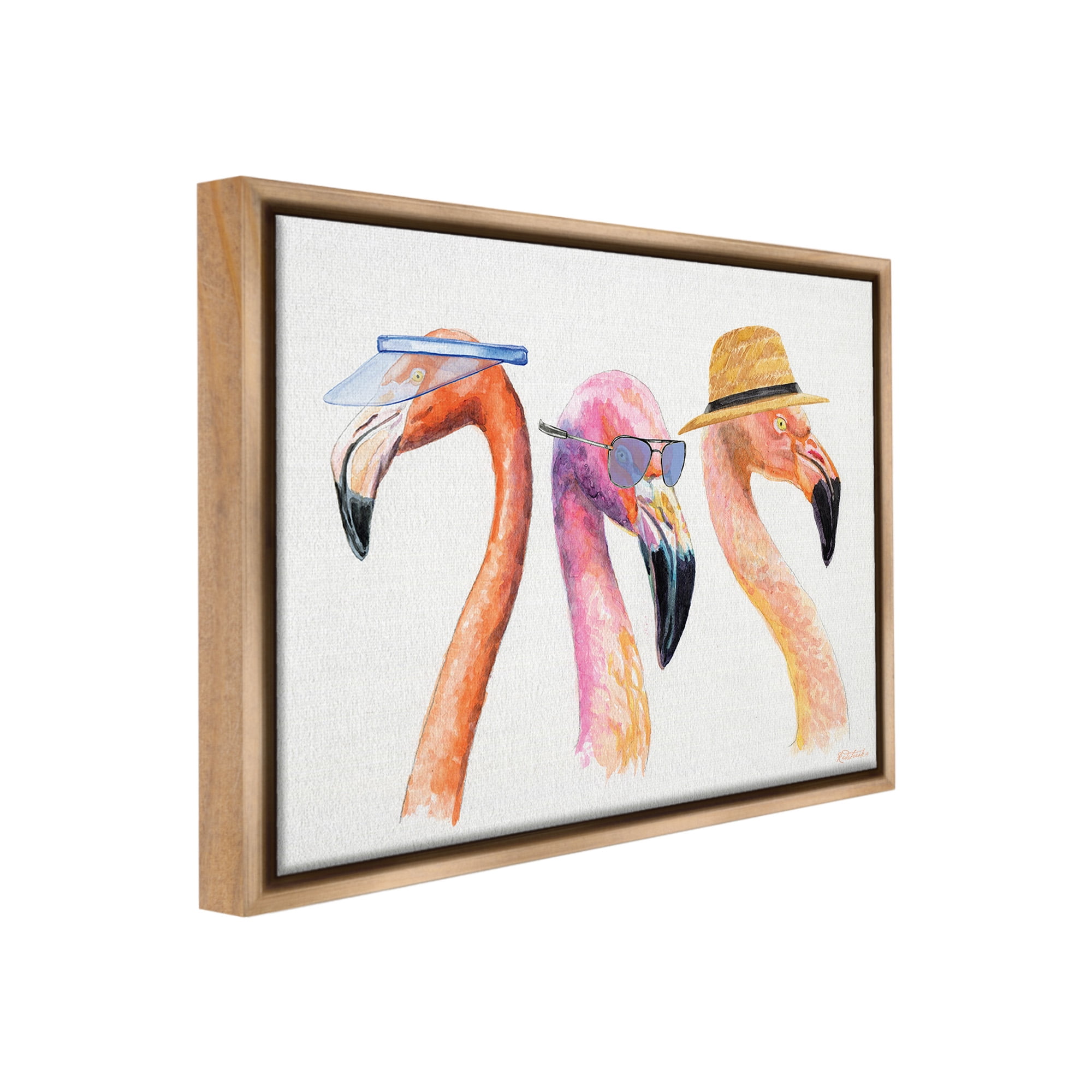 Stupell Industries Summer Flamingo Fashion Animals & Insects Painting Brown Floater Framed Canvas Art Print Wall Art, 21 x 17