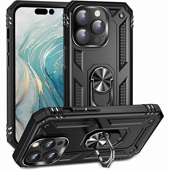 Entronix Armor Case Compatible with iPhone 16 Pro, Ring Holder Cover, Black