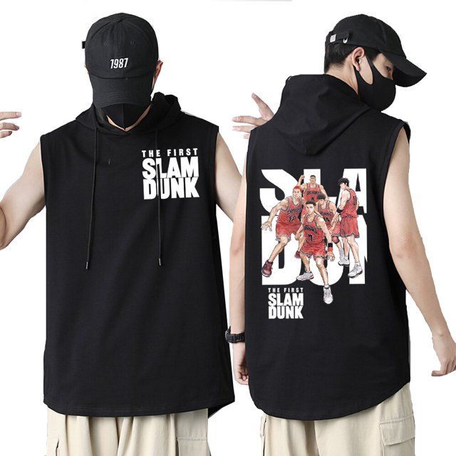 Camisetas sin mangas con capucha de Anime Slam Dunk para hombre, Shohoku Sakuragi Hanamichi, camisetas de Manga de algodón, chaleco informal de gran tamaño