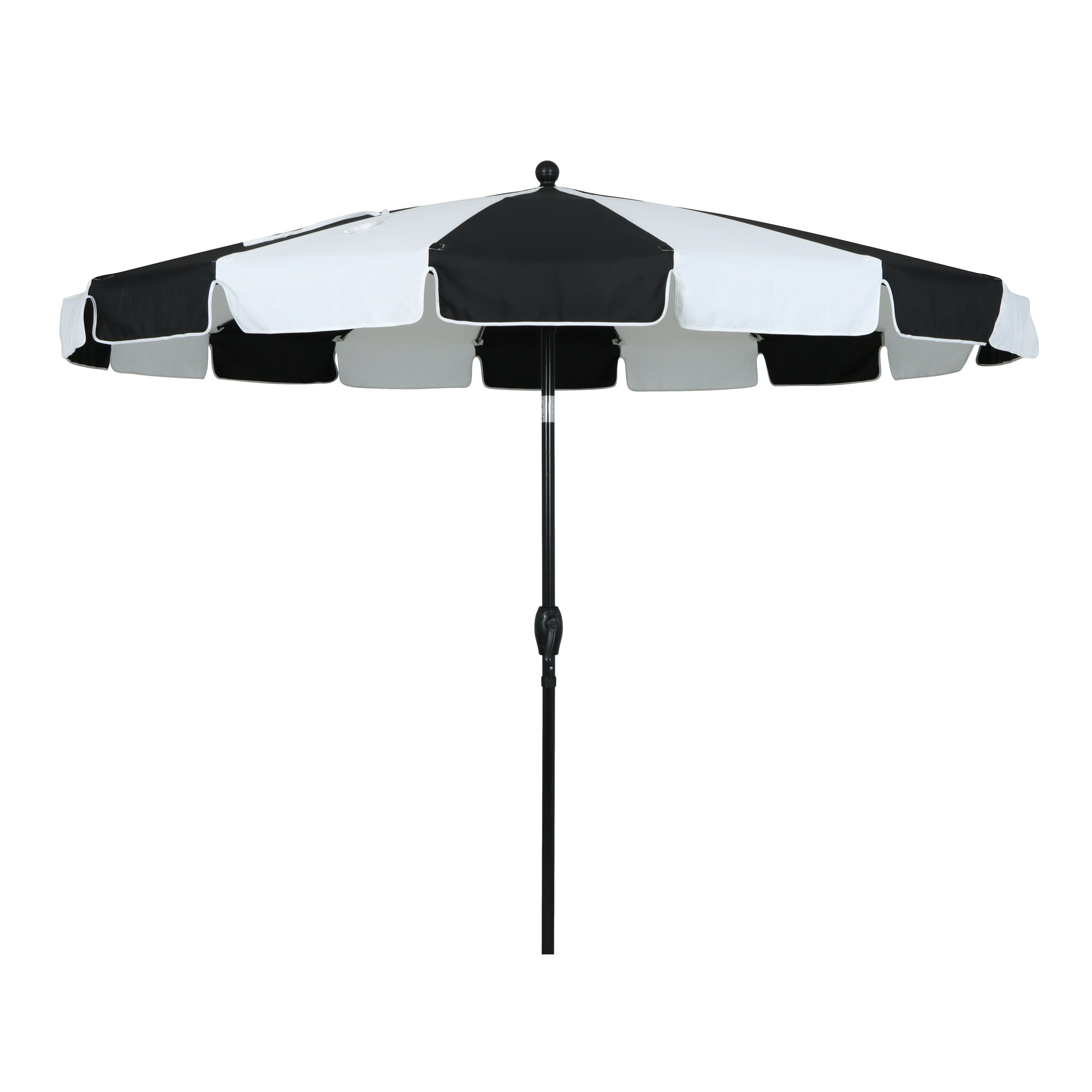 Better Homes & Gardens Premium 9ft Market Outdoor Umbrella with Fiberglass Ribs, Crank Lift, & 3-Angle Tilt in Black and White Stripe