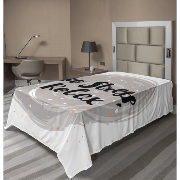 Ambesonne Saying Flat Sheet, No Stress Relax Lettering, TwinXL Size, Dark Brown Pale Grey