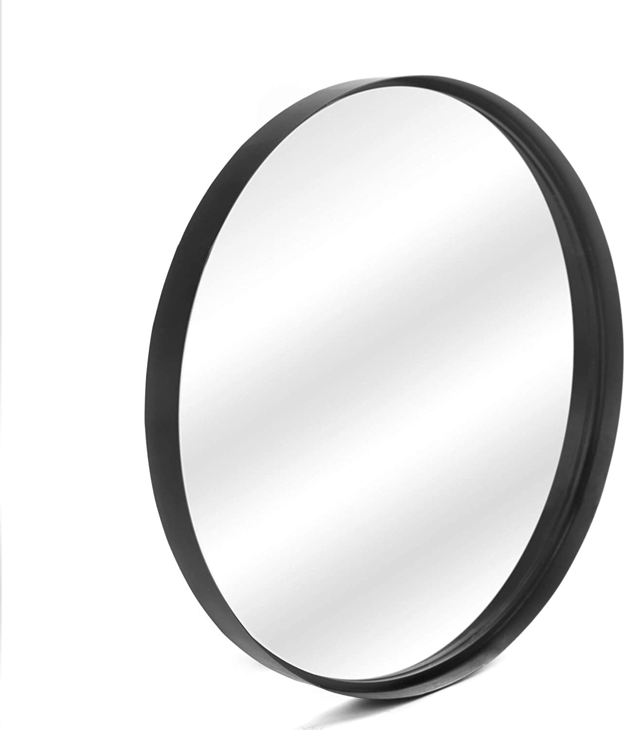 LuuLake 20" Round Metal Wide Frame Wall Mounted Mirror, Black