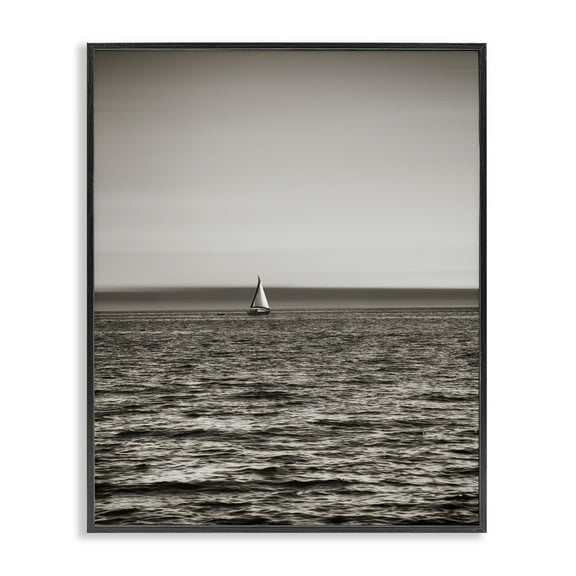 Stupell Industries Lone Distant Sailboat Coastal Photography Black Framed Art Print Wall Art, 11 x 14
