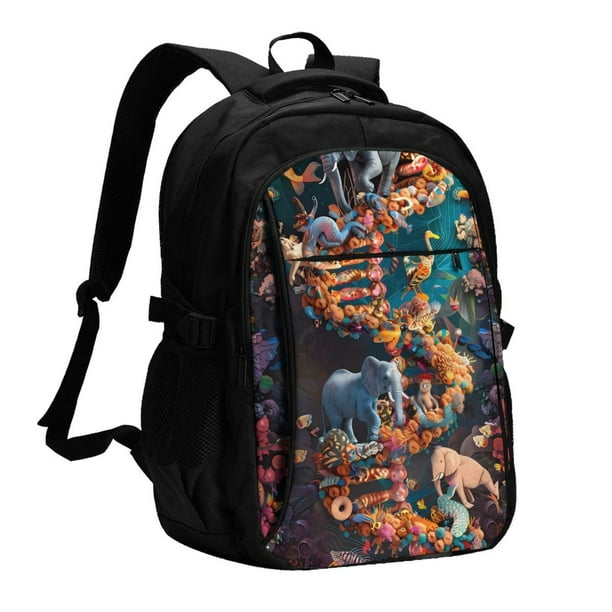 Balery Whimsical Animal Spiral Mochila con carga USB para hombre y mujer - Mochila impermeable y antirrobo para laptop con puerto USB para viajes, trabajo