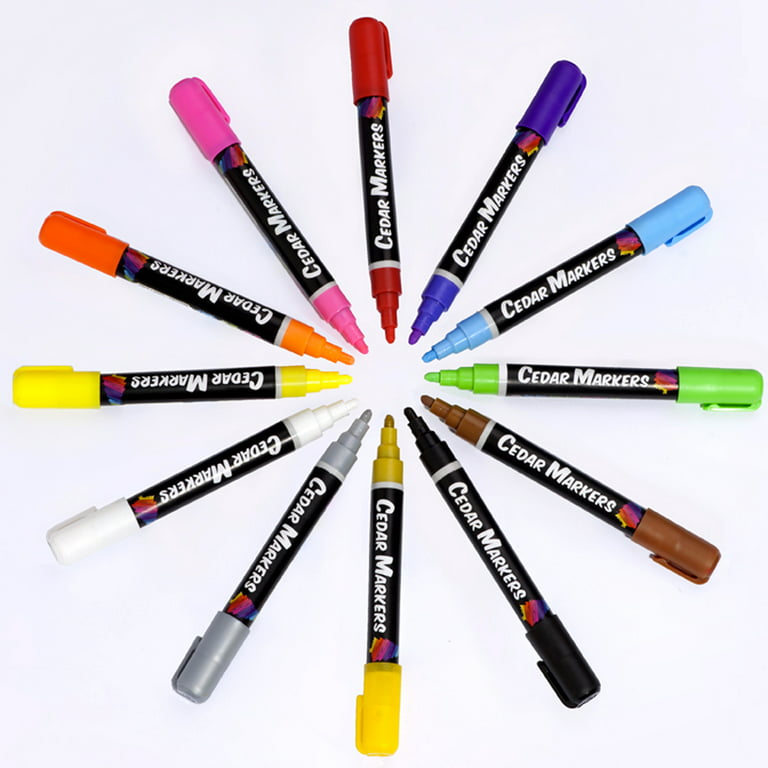 Cedar Markers Liquid Chalk Markers - 12 Pack with 40 Chalkboard Labels -  Bold Neon Color Pens Including Gold and Silver Paint. Dry Erase Markers for  Windows, Glass, Chalkboard with Reversible Tip.