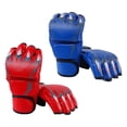 thumbnail image 2 of QualitChoice 2 Paires Gants Mma Gants Demi-Doigts Boxe pour Entraînement Sanda Sac de Frappe Rouge et Bleu Rouge et Bleu G, 2 of 4