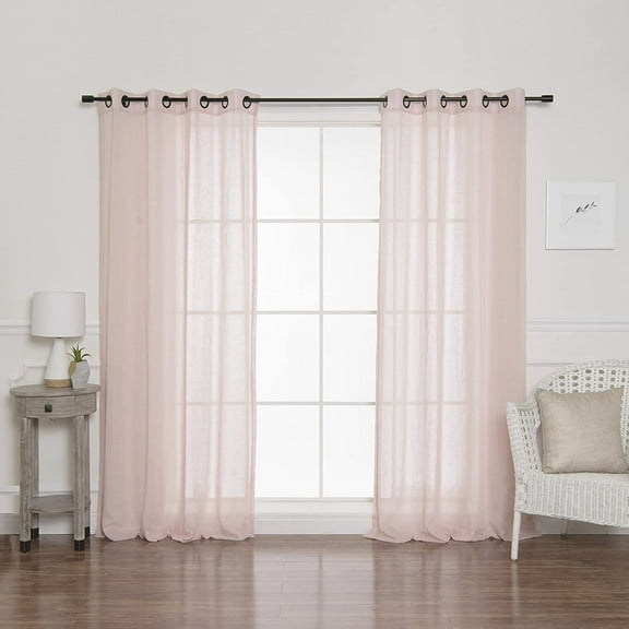 Quality Home Faux Linen Black Grommet Curtains s - Black Grommet Top - Pink- 52" W x 84" L (Set of 2 Panels)