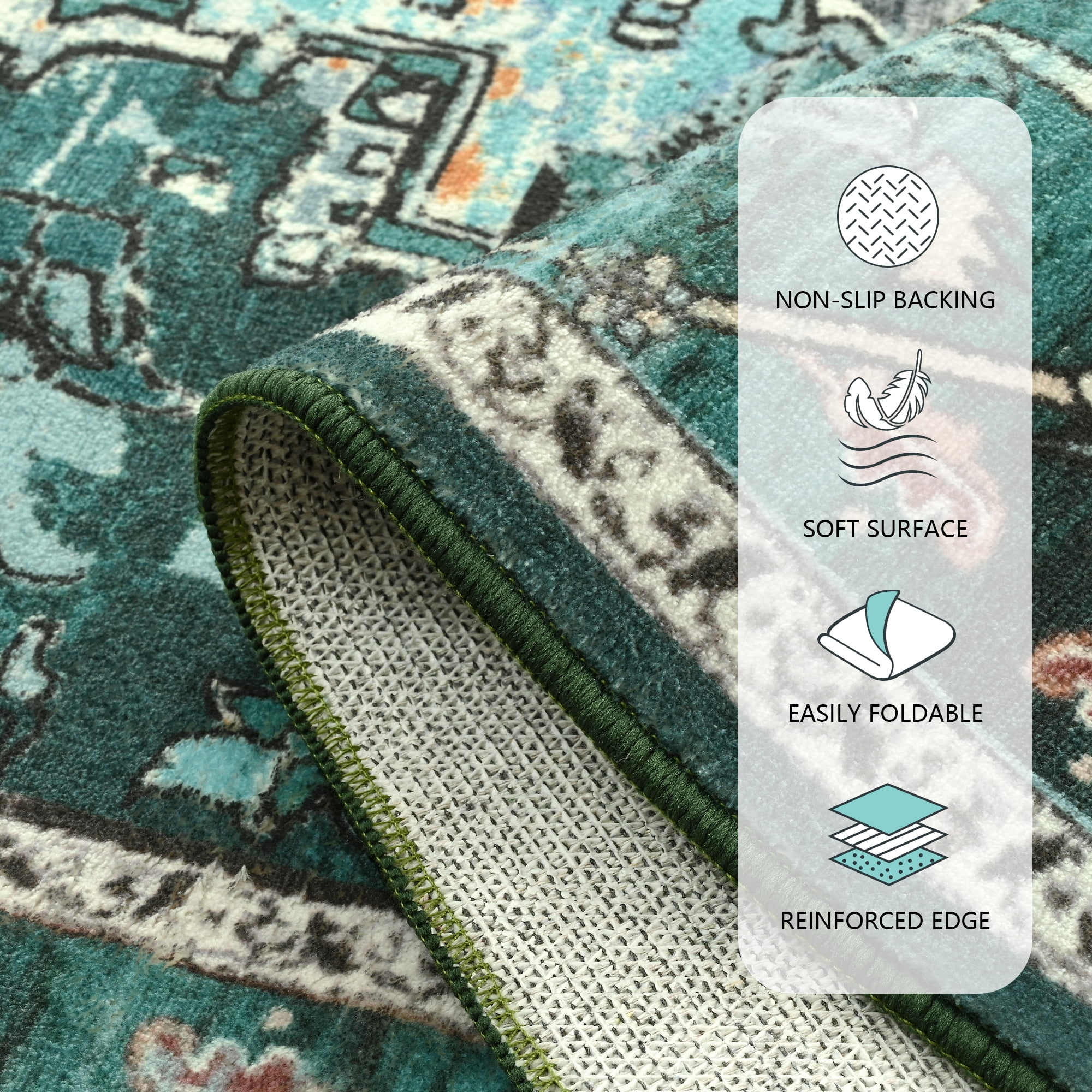Dwelke Vintage Area Rug Floral Rugs Soft Bedroom Carpet for Living Room Home Decor,6'x9',Green