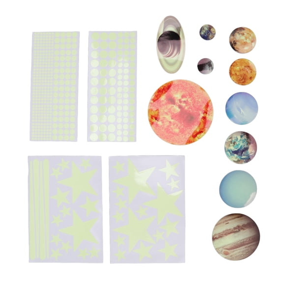Glow in The Dark Planet Decal, Wall Glowing Sticker Waterproof Educational Colorful 14pcs For Classroom For Nursery Mini Solar System