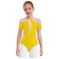 thumbnail image 1 of vastwit Combinaison de Danse Ballet à Manches Courtes avec Strass pour Filles, Jaune 14, 1 of 6