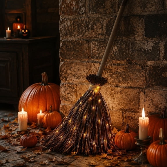 Halloween Witch Broom Decoration, 5.5 Ft Giant Light-Up Witches Broom or Indoor Outdoor Halloween Decorations