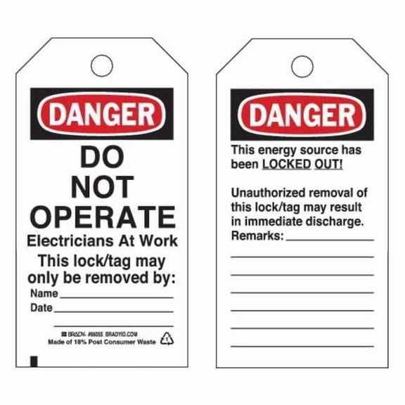 Danger Tag, Polyester, 5 3/4 in H x 3 in W, Black/Red on White, Rectangle, 25 PK