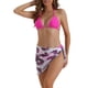 thumbnail image 1 of Conjuntos de bikini de triángulo para mujer de 3 piezas, con corte alto, tanga, falda con estampado de hojas, trajes de baño, talla X-Large, rojo rosa, 1 of 5